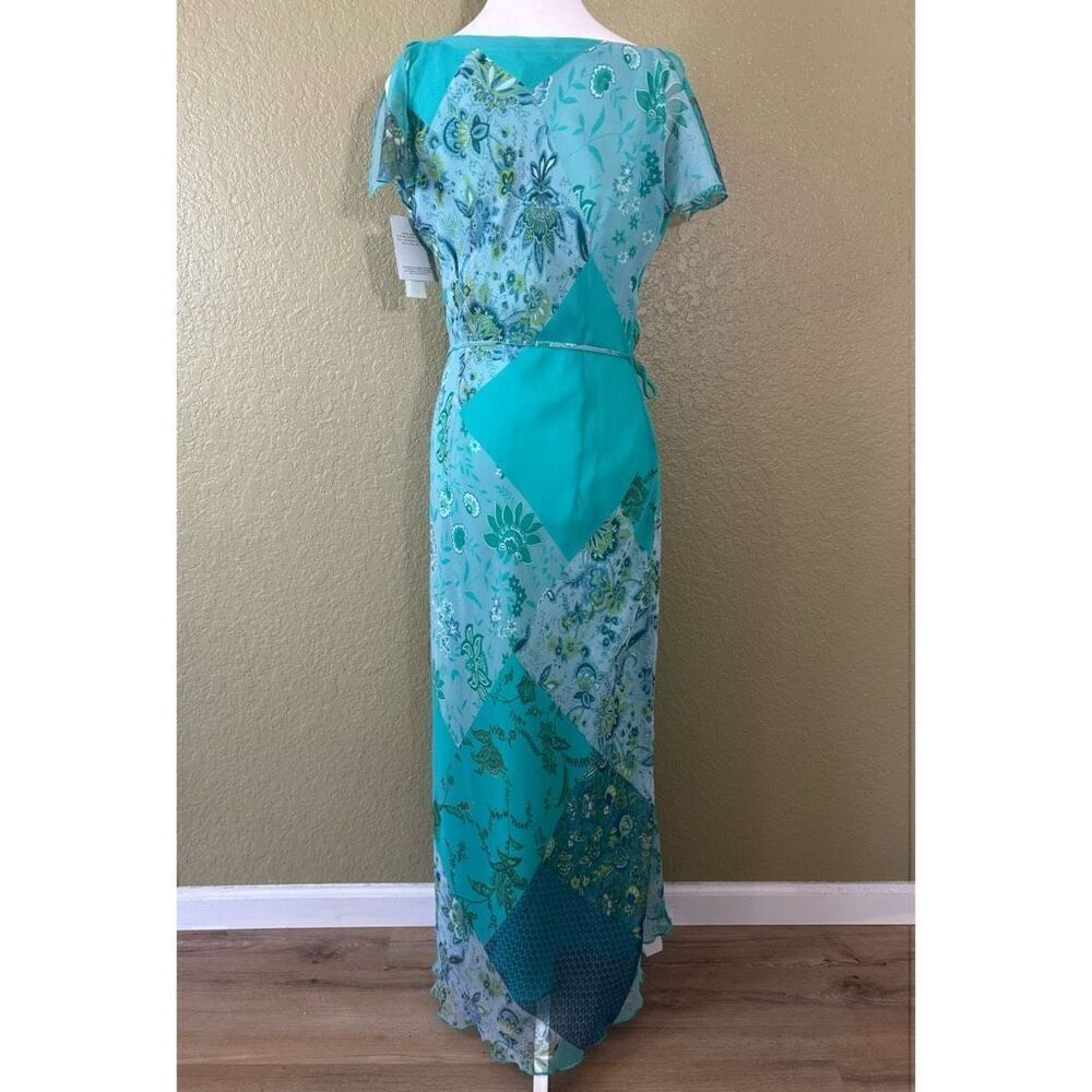 Y2K CDC Women's 6 Flutter Sleeve Wrap Maxi Dress Blue Green Patchwork Paisley - Picture 6 of 10